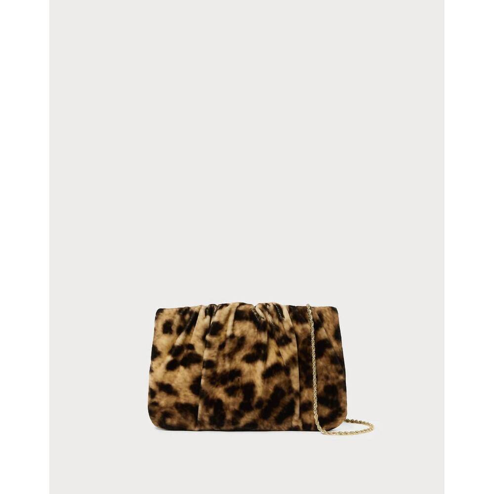 NEW LOEFFLER RANDALL women's serena gathered velvet clutch in leopard